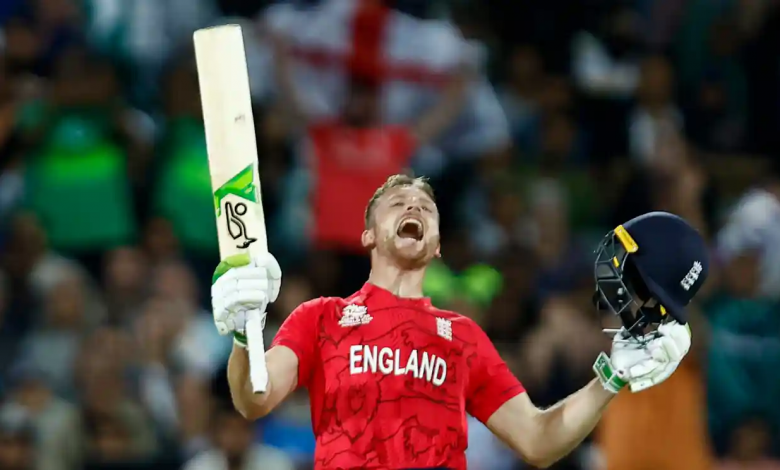 os Buttler, the England captain, celebrates beating India in their T20 World Cup semi-final after rounding off victory with a six.Photograph: Darrian Traynor/ICC/Getty Images